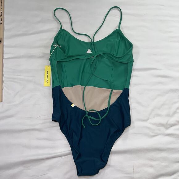 Summersalt THE SWAN DIVE Swimsuit Size 12 Great Teal Color block ONE PIECE NWT - Picture 8 of 14